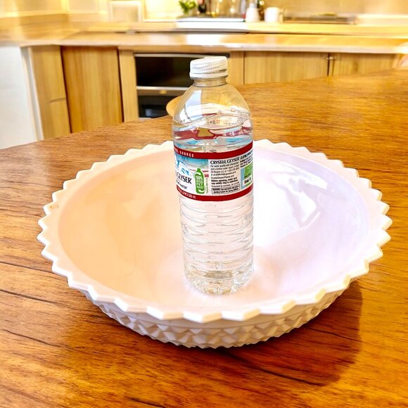 Vintage 50's Pink Milk Glass Bowl Jeannette Buttons & Bows Pattern Large Footed - Picture 6 of 14